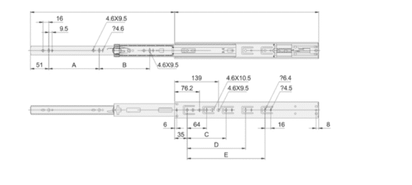 4501F 3-Section Cushioned Ball Bearing Slides