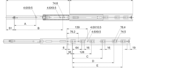 4501A Adjustable Three-Section Ball Bearing Slides